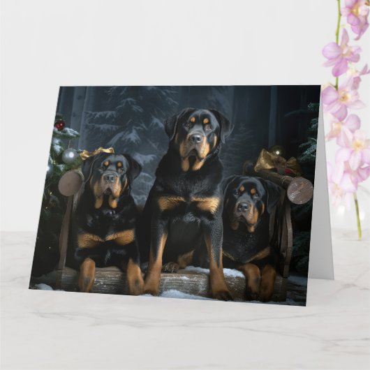 Rottweiler Snowy Sleigh Weihnachtsdekor Karte (Orchidee)