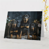 Rottweiler Snowy Sleigh Weihnachtsdekor Karte (Gelbe Blume)
