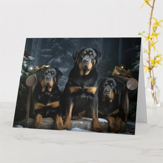 Rottweiler Snowy Sleigh Weihnachtsdekor Karte (Gelbe Blume)