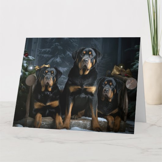Rottweiler Snowy Sleigh Weihnachtsdekor Karte (Vorderseite)