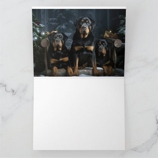 Rottweiler Snowy Sleigh Weihnachtsdekor Karte (Innenseite)