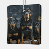 Rottweiler Snowy Sleigh Weihnachtsdekor Keramikornament (Links)