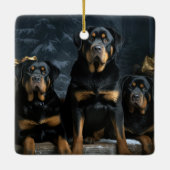 Rottweiler Snowy Sleigh Weihnachtsdekor Keramikornament (Rückseite)