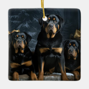 Rottweiler Snowy Sleigh Weihnachtsdekor Keramikornament