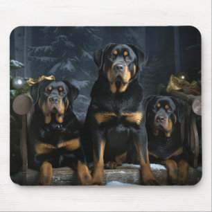 Rottweiler Snowy Sleigh Weihnachtsdekor Mousepad