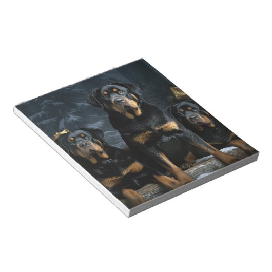 Rottweiler Snowy Sleigh Weihnachtsdekor Notizblock (angewinkelt)