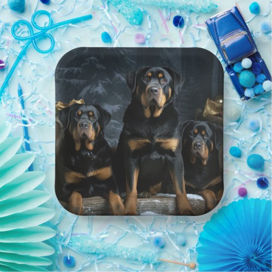 Rottweiler Snowy Sleigh Weihnachtsdekor Pappteller (Party)