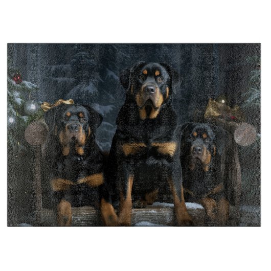 Rottweiler Snowy Sleigh Weihnachtsdekor Schneidebrett (Vorderseite)