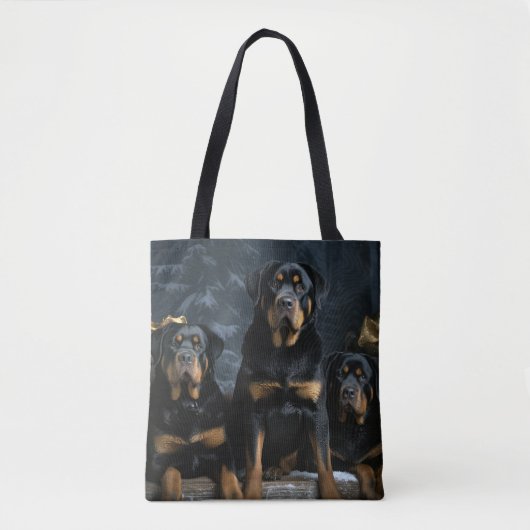 Rottweiler Snowy Sleigh Weihnachtsdekor Tasche (Vorderseite)