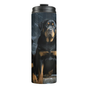 Rottweiler Snowy Sleigh Weihnachtsdekor Thermosbecher