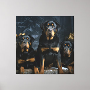 Rottweiler Snowy Sleigh Weihnachtsdekoration  Leinwanddruck
