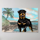 Rottweiler spielt am Hawaii Beach Poster (Vorne)