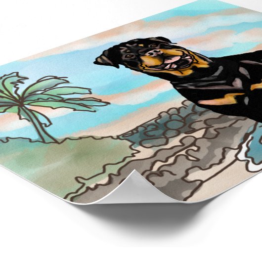 Rottweiler spielt am Hawaii Beach Poster (Ecke)