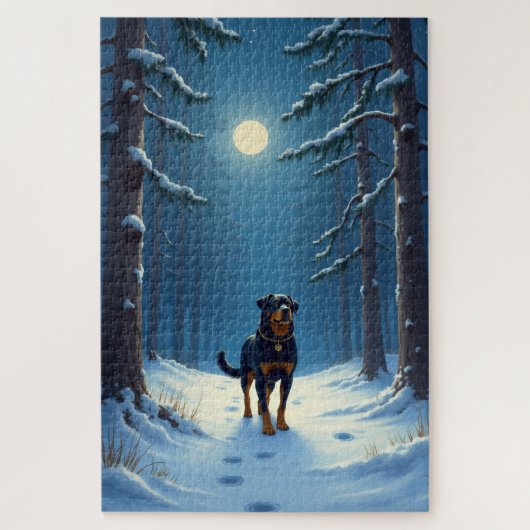 Rottweiler Starry Forest Hike Christmas Painting Puzzle (Vertikal)
