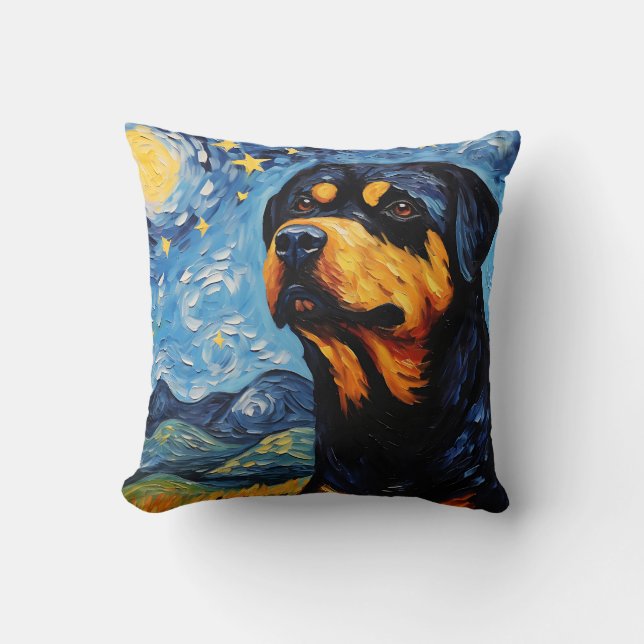 Rottweiler Starry Night Kissen (Vorderseite)