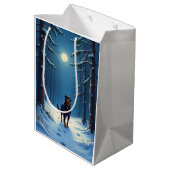 Rottweiler Sternenwald Wanderung Weihnachtsmalerei Mittlere Geschenktüte (Rückseite Schrägansicht)