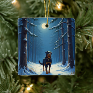 Rottweiler Sternenwaldwanderung Weihnachtsmalerei Keramikornament