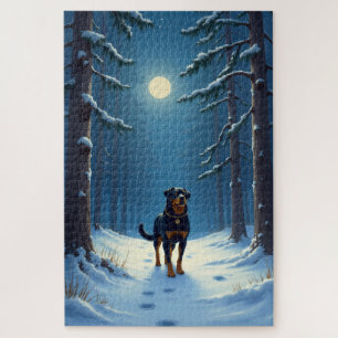 Rottweiler Sternenwaldwanderung Weihnachtsmalerei Puzzle