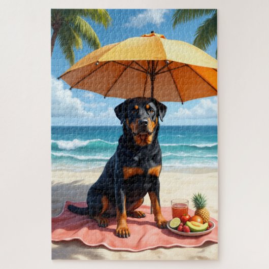 Rottweiler Strand Relax Szene Puzzle (Vertikal)