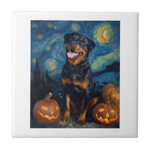 Rottweiler Süßer Hund Halloween Jack O Lantern Kür Fliese