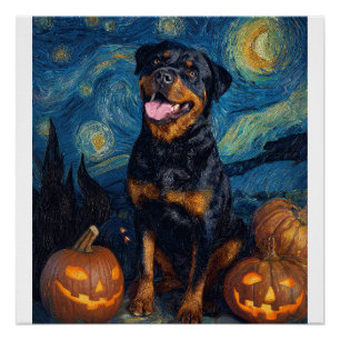Rottweiler Süßer Hund Halloween Jack O Lantern Kür Poster