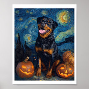 Rottweiler Süßer Hund Halloween Jack O Lantern Kür Poster