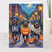 Rottweiler Trick-or-Treating In Halloween Costumes Karte (Vorderseite)