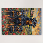 Rottweiler-Tulpenfeld-Kunst Puzzle (Horizontal)