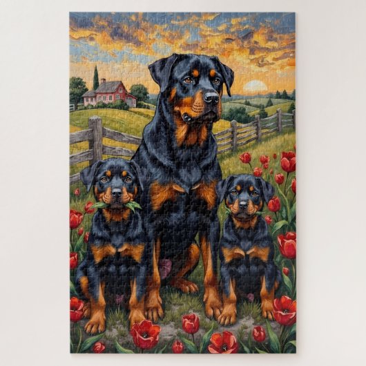 Rottweiler-Tulpenfeld-Kunst Puzzle (Vertikal)