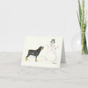 Rottweiler und Snowman Hund Art Note Card Karte