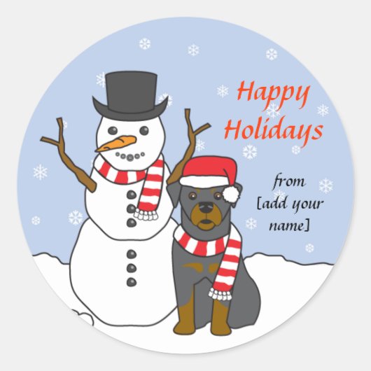 Rottweiler und Snowman Runder Aufkleber (Vorderseite)