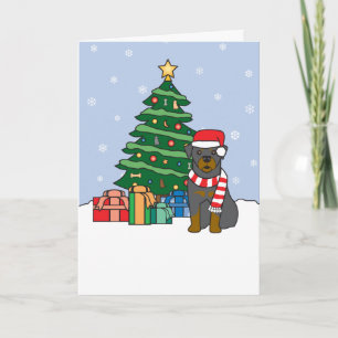 Rottweiler und Weihnachtsbaum Feiertagskarte