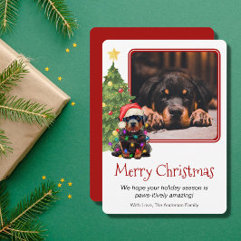 Rottweiler und Weihnachtsbaum Haustier Hund ein Fo Feiertagskarte