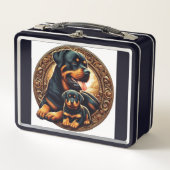 Rottweiler und Welpen Metall Brotdose (Vorderseite)
