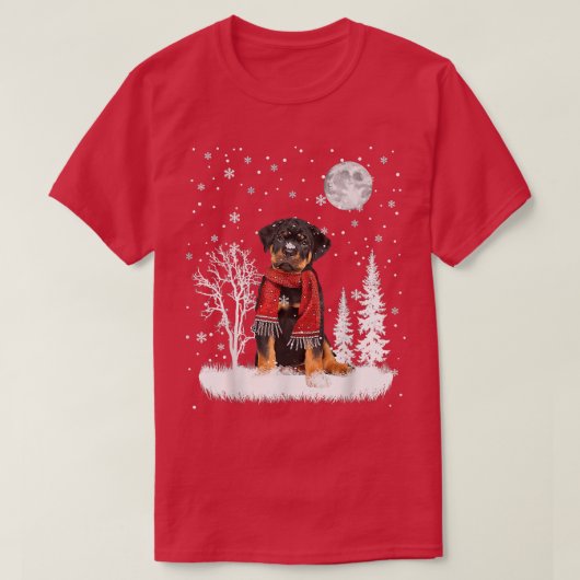 Rottweiler unter dem Mondlicht Schnee Weihnachten  T-Shirt (Design vorne)