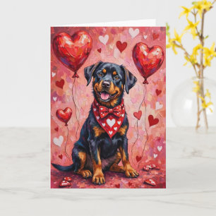 Rottweiler Valentinstag Hund mit Herzen Rot Karte