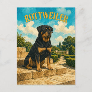 Rottweiler, Vintage Wasserfarben-Hundekunst Postkarte