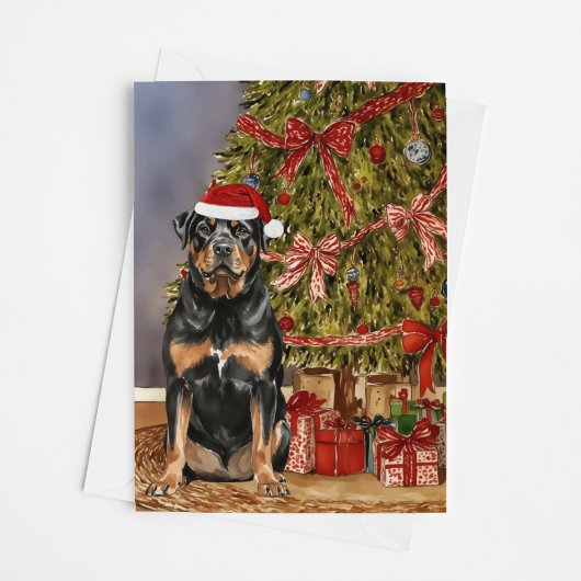Rottweiler Wasserfarbe Unter dem Weihnachtsbaum Karte