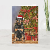 Rottweiler Wasserfarbe Unter dem Weihnachtsbaum Karte (Vorderseite)