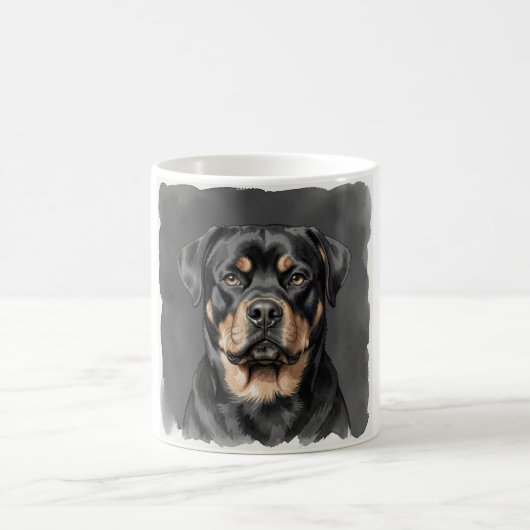 Rottweiler-Wasserfarben-Porträt Kaffeetasse (Mittel)