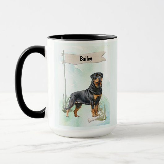 Rottweiler Watercolor Personalized Dog Tasse (Links)