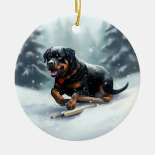 Rottweiler Weihnachten Schnee Winter Kissenbezug Keramik Ornament