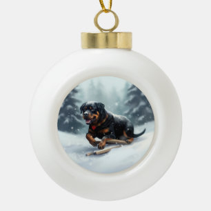 Rottweiler Weihnachten Schnee Winter Kissenhülle Keramik Kugel-Ornament