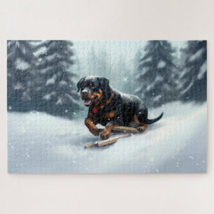 Rottweiler Weihnachten Schnee Winter Kissenhülle Puzzle