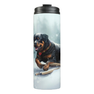 Rottweiler Weihnachten Schnee Winter Kissenhülle Thermosbecher
