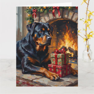 Rottweiler-Weihnachts-Kamin-Wächter Karte