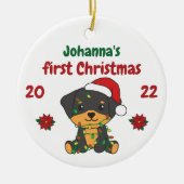 Rottweiler Weihnachtsbabys erste Weihnachten Keramik Ornament (Vorne)