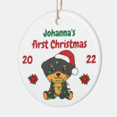 Rottweiler Weihnachtsbabys erste Weihnachten Keramik Ornament (Links)