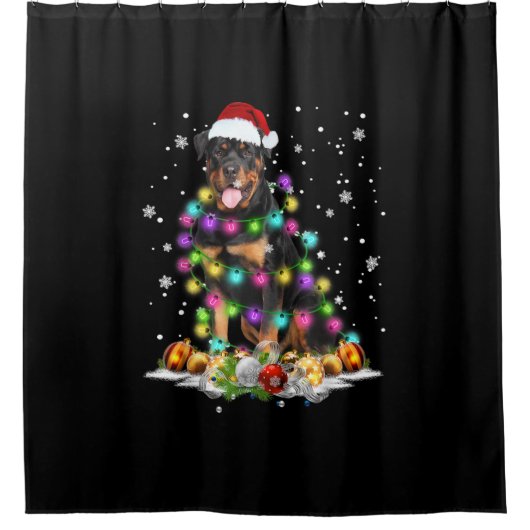Rottweiler Weihnachtsbaum Lichter Xmas Duschvorhang (Vorderseite)