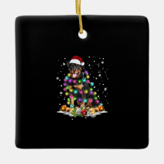 Rottweiler Weihnachtsbaum Lichter Xmas Keramikornament (Vorderseite)